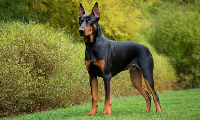 un dobermann adulto con pelaje y color destacados
