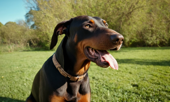 Un Doberman feliz y apuesto en un entorno hogareño