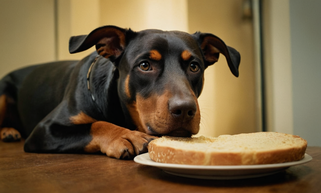 un Dobermann comiendo saludablemente