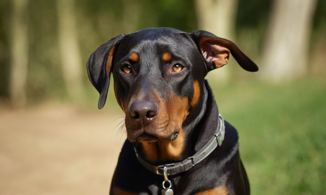 Un Doberman feliz y saludable con su dueño