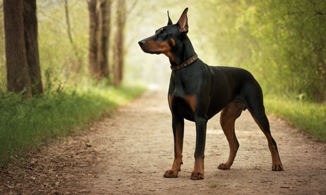 Un Doberman majestuoso en una pose poderosa, perfilado